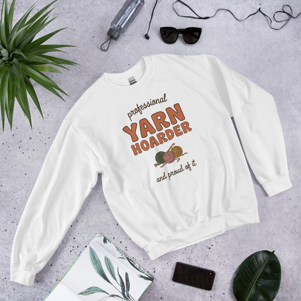Professional Yarn Hoarder crochet cottagecore crewneck sweatshirt — White, front-right