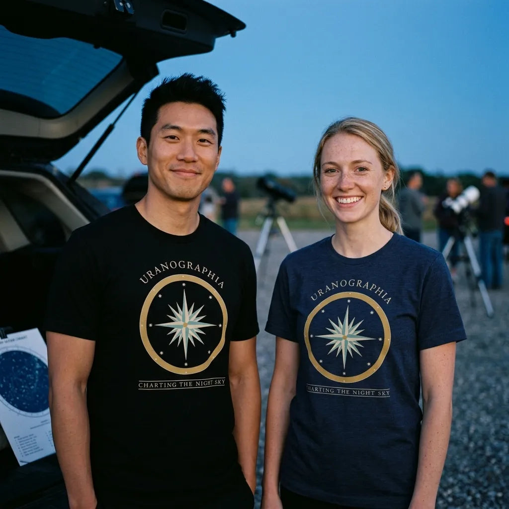 Uranographia vintage celestial chart astronomy tee — lifestyle