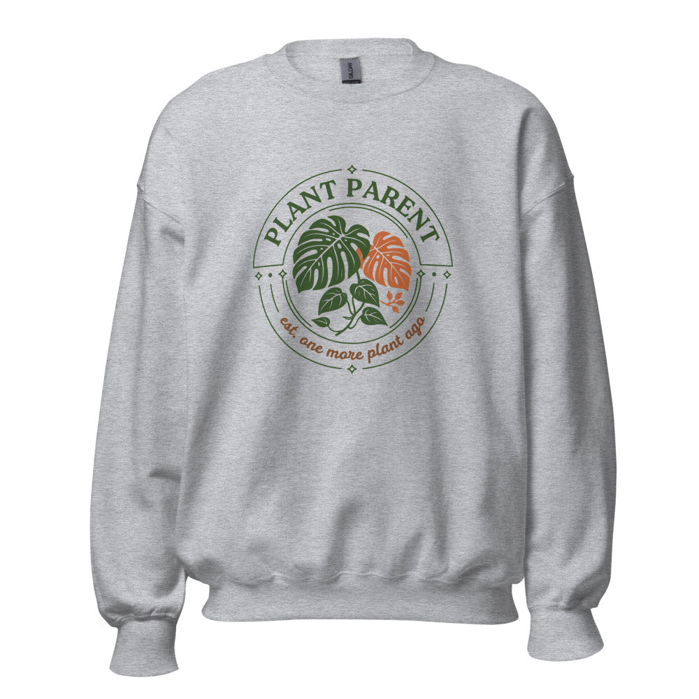 Plant Parent retro botanical badge crewneck sweatshirt — Sport Grey, front