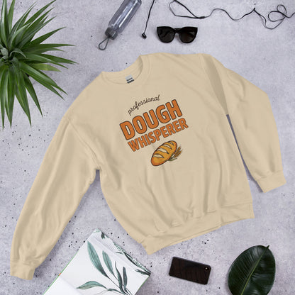 Professional Dough Whisperer funny baker crewneck sweatshirt — Sand, front angled