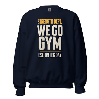 We Go Gym vintage athletic crewneck — Navy, front