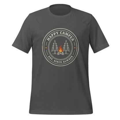 Happy Camper retro camp badge tee — Asphalt, front