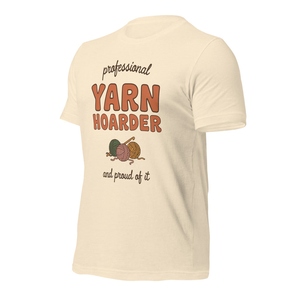 Professional Yarn Hoarder crochet cottagecore tee — Heather Natural, front right