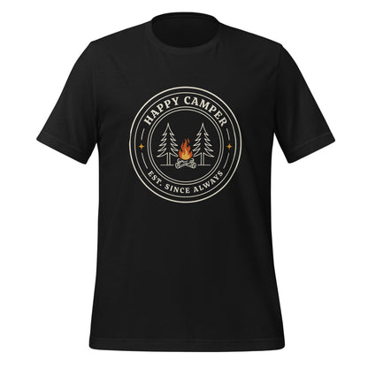 Happy Camper retro camp badge tee — Vintage Black, front