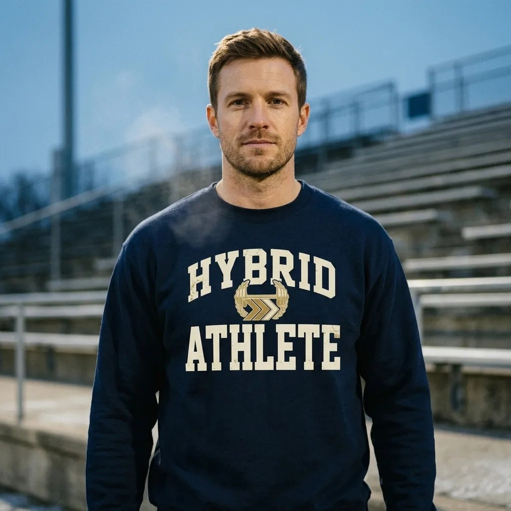 Hybrid Athlete vintage varsity crewneck sweatshirt — lifestyle