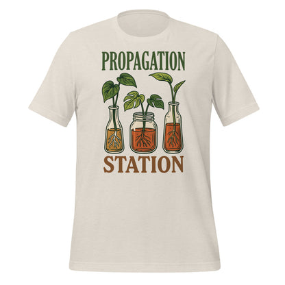 Propagation Station retro botanical plant lover tee — Heather Dust, front