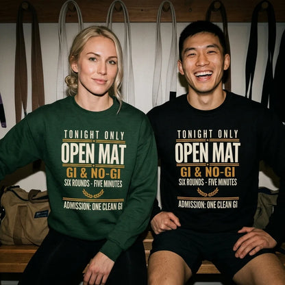 Open Mat Tonight Brazilian jiu jitsu crewneck sweatshirt — lifestyle