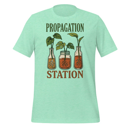 Propagation Station retro botanical plant lover tee — Heather Mint, front