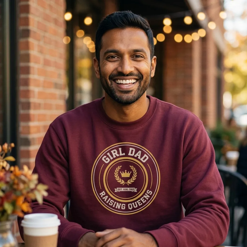 Girl Dad Raising Queens crest crewneck sweatshirt — lifestyle