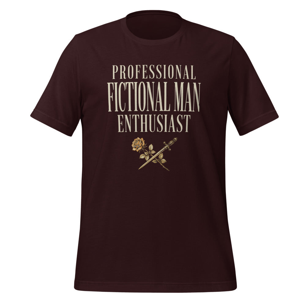 Professional Fictional Man Enthusiast book lover dark academia tee — Oxblood Black, front