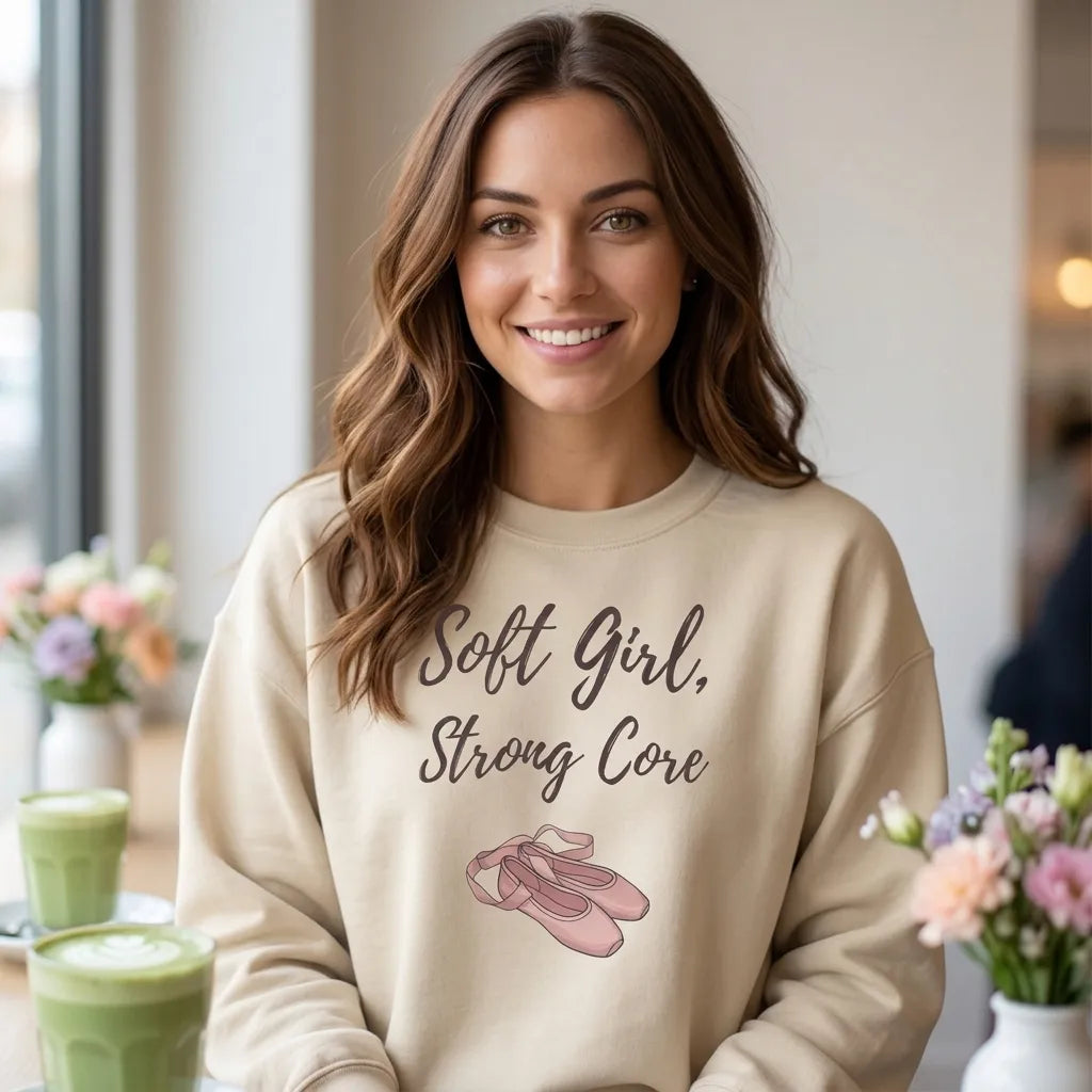 Soft Girl Strong Core ballet coquette pilates sweatshirt — lifestyle