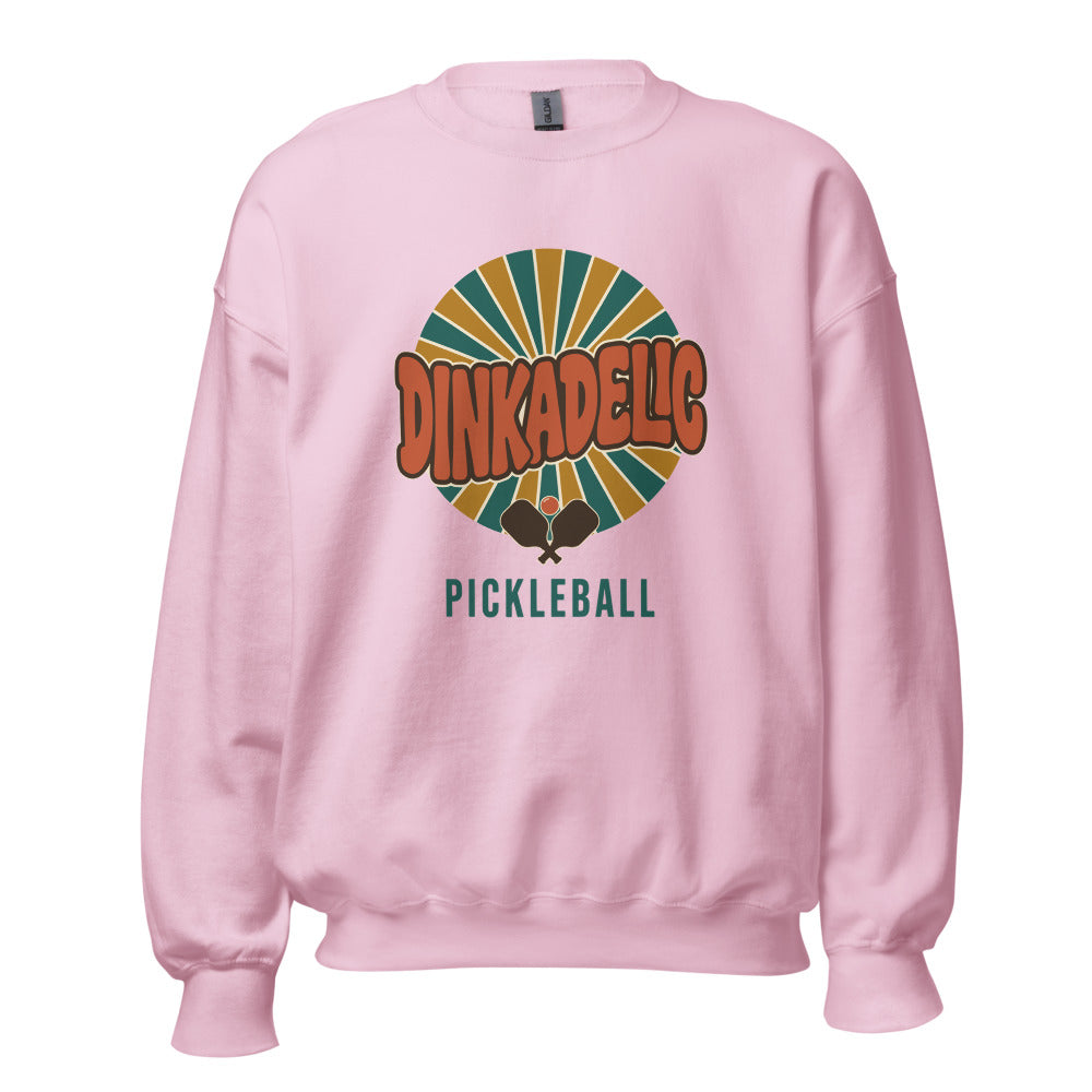 Light Pink Dinkadelic retro 70s pickleball crewneck sweatshirt ghost front