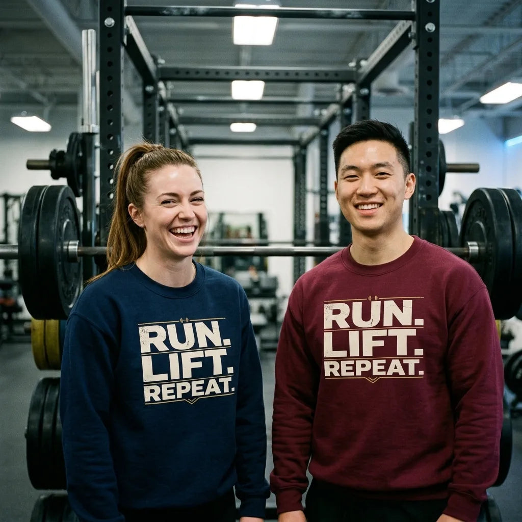 Run Lift Repeat vintage athletic crewneck sweatshirt — lifestyle