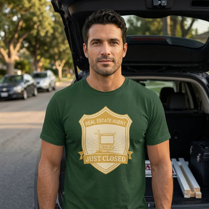 Just Closed real estate agent tee — lifestyle