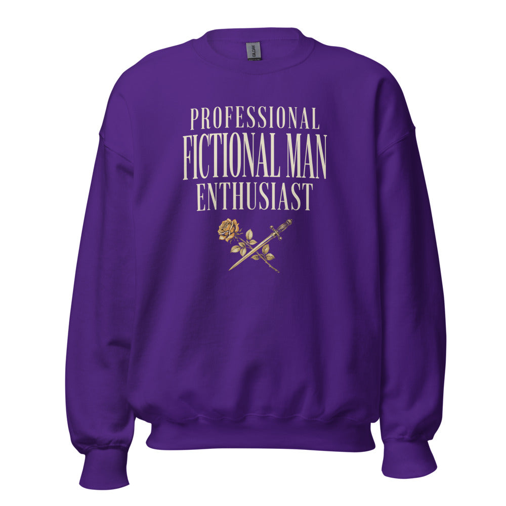 Professional Fictional Man Enthusiast book lover dark academia crewneck sweatshirt — Purple, front