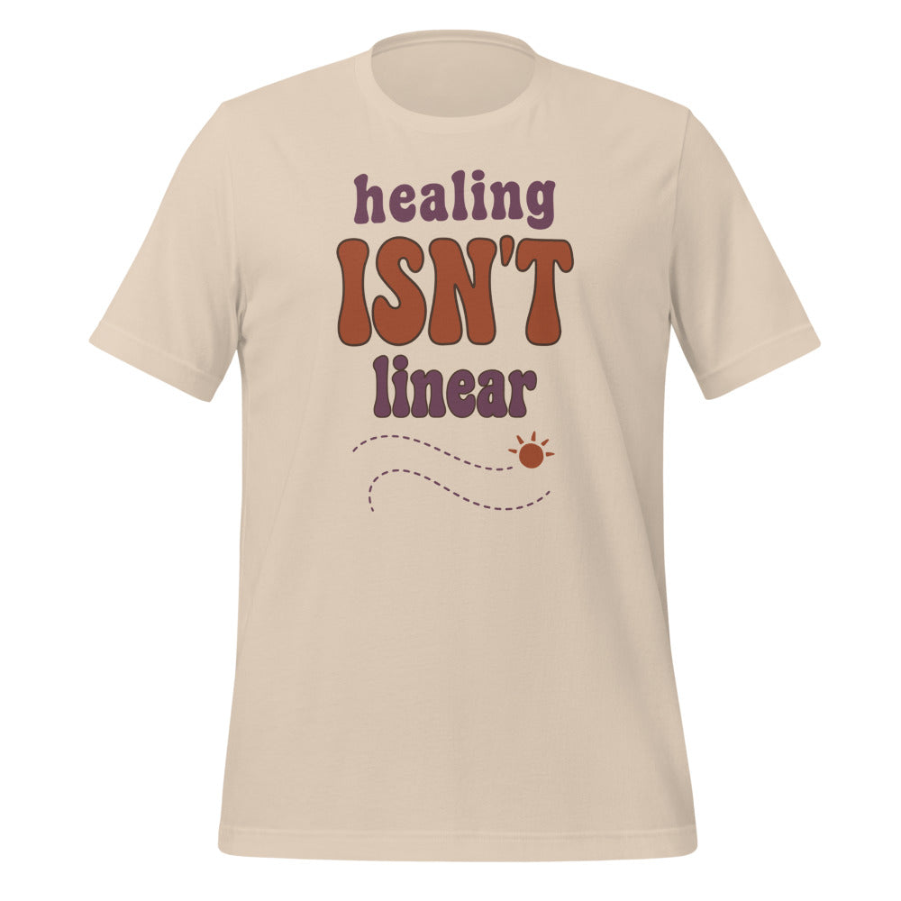 Healing Isn't Linear soft retro mental health tee — Soft Cream, front