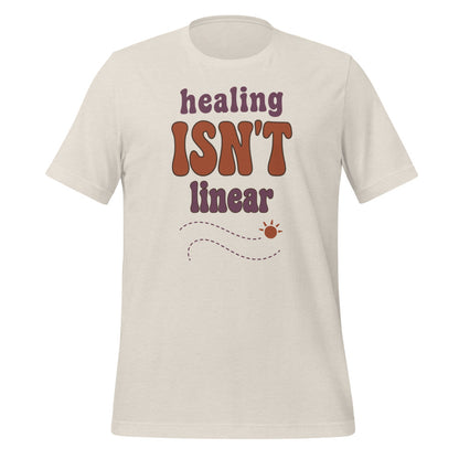 Healing Isn't Linear soft retro mental health tee — Heather Dust, front