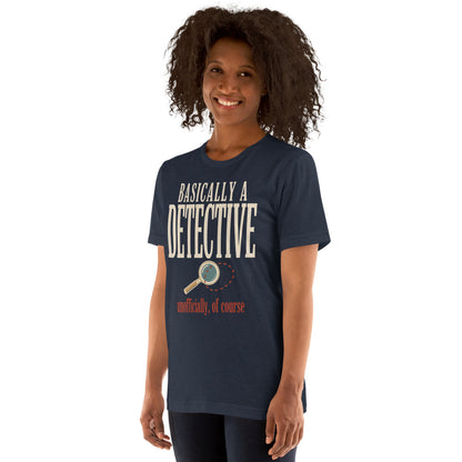 Basically a Detective vintage true crime tee — Heather Navy, on model