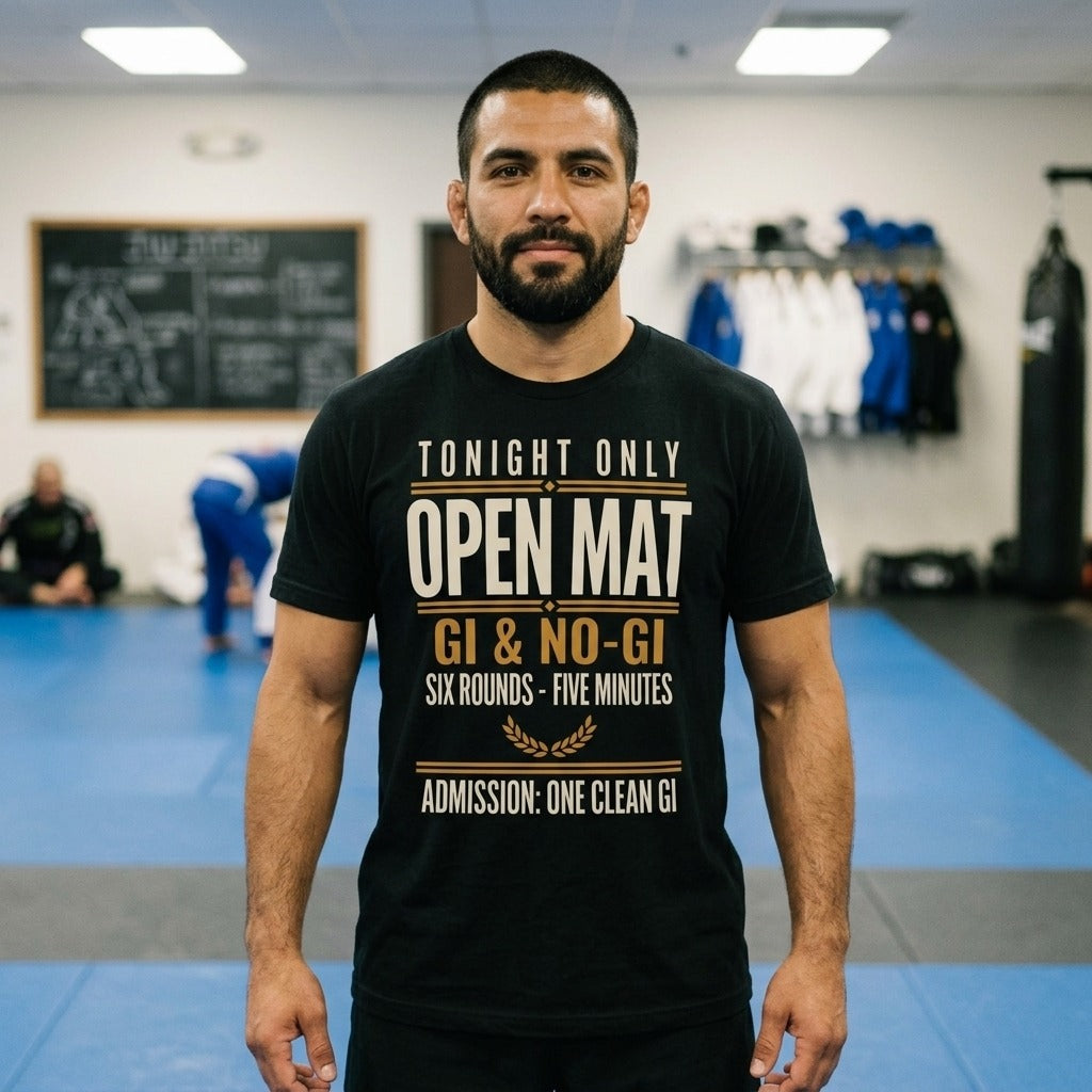 Open Mat Tonight Brazilian jiu jitsu t-shirt — lifestyle