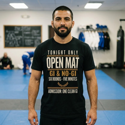 Open Mat Tonight Brazilian jiu jitsu t-shirt — lifestyle