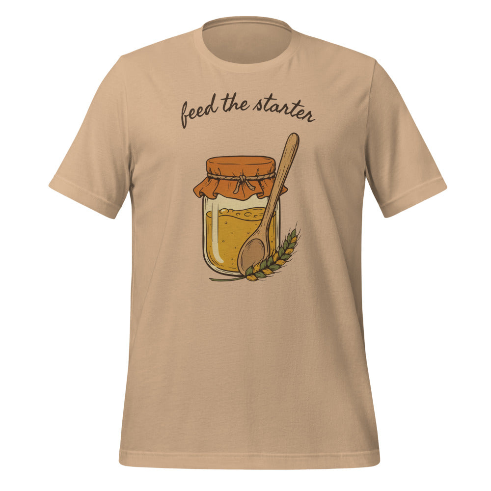 Feed The Starter sourdough baker tee — Tan, front