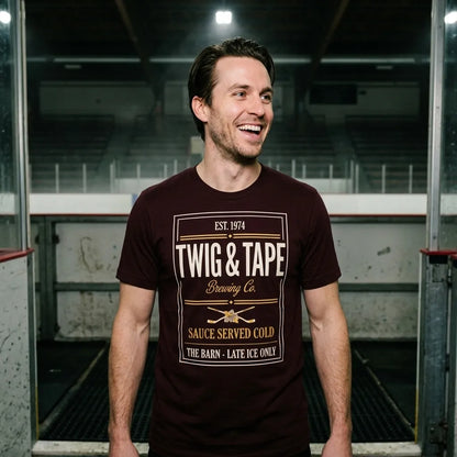 Twig and Tape Brewing Co. beer league hockey t-shirt — lifestyle