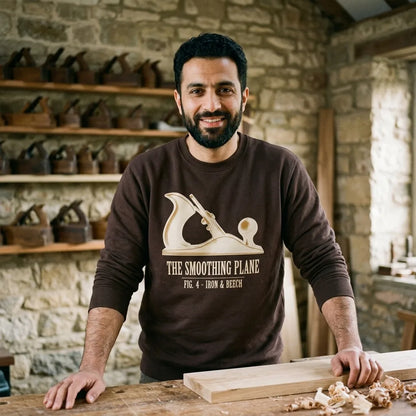 Fig. 4 The Smoothing Plane woodworking crewneck sweatshirt — lifestyle