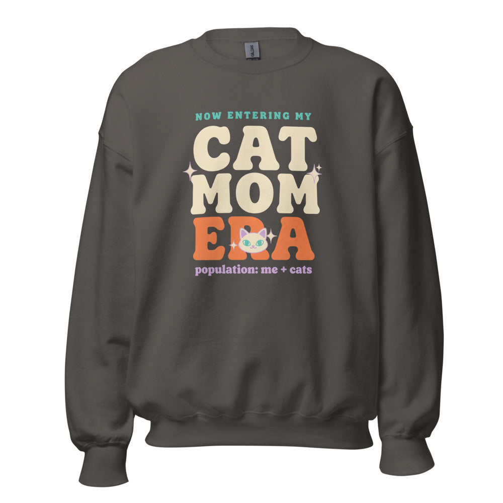 Cat Mom Era retro Y2K crewneck sweatshirt — Charcoal, front
