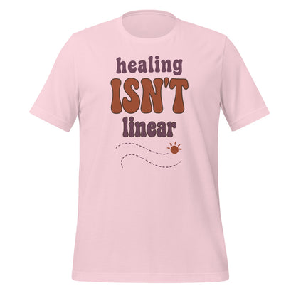 Healing Isn't Linear soft retro mental health tee — Soft Pink, front