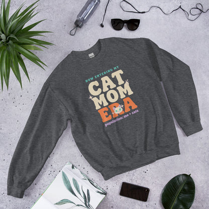 Cat Mom Era retro Y2K crewneck sweatshirt — Dark Heather, front angled