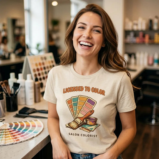 Salon colorist Licensed to Color retro tee — lifestyle