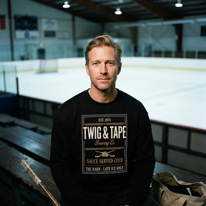 Twig and Tape Brewing Co. beer league hockey crewneck sweatshirt — lifestyle