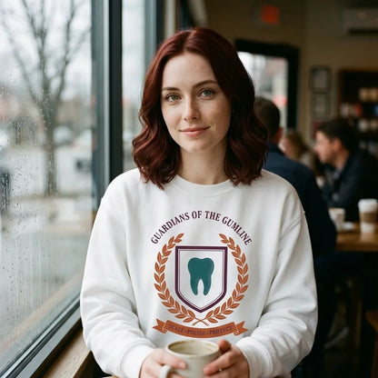 Guardians of the Gumline dental hygienist crewneck sweatshirt — lifestyle