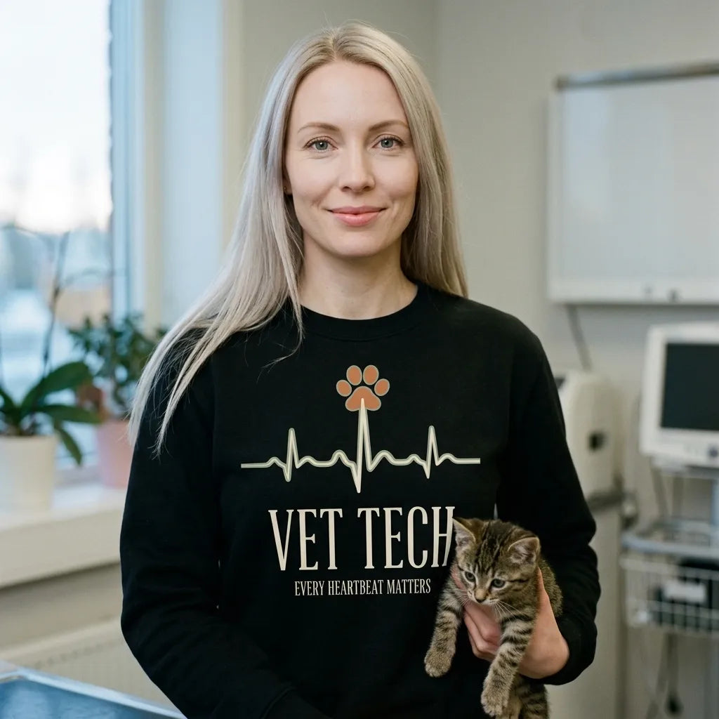 Every Heartbeat Matters minimalist vet tech crewneck sweatshirt — lifestyle