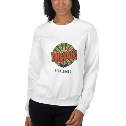 Sand Dinkadelic retro 70s pickleball crewneck sweatshirt model