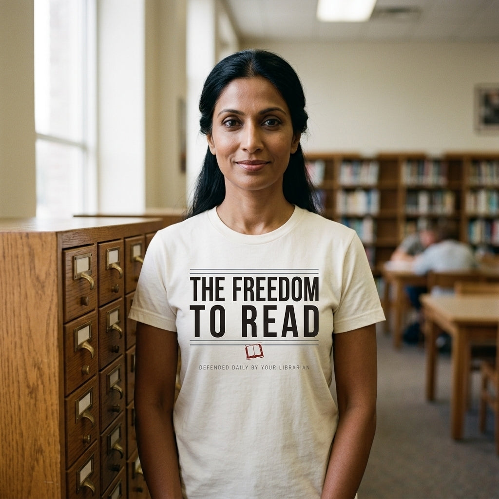 The Freedom to Read school librarian tee — lifestyle