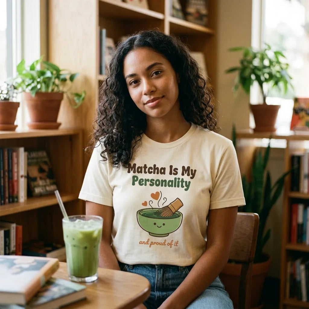 Matcha Is My Personality retro matcha tee — lifestyle