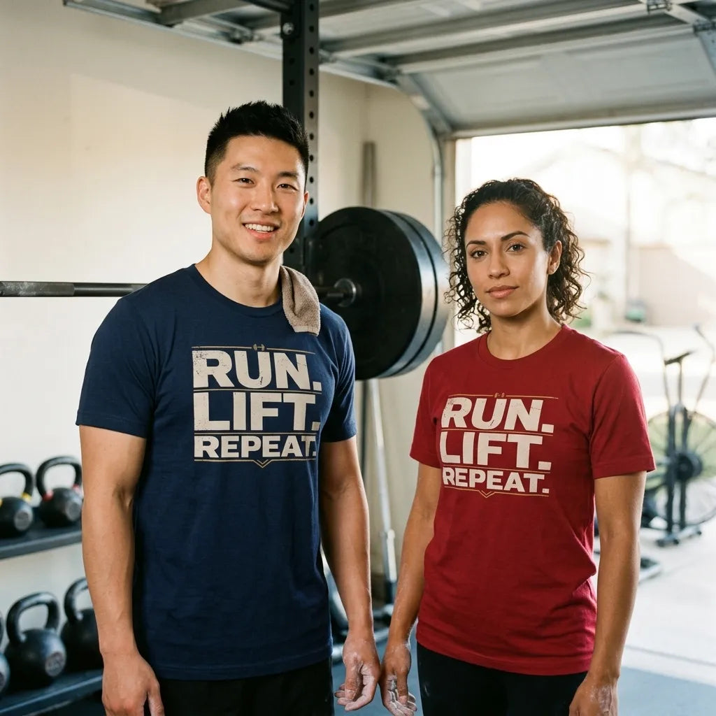 Run Lift Repeat vintage athletic tee — lifestyle
