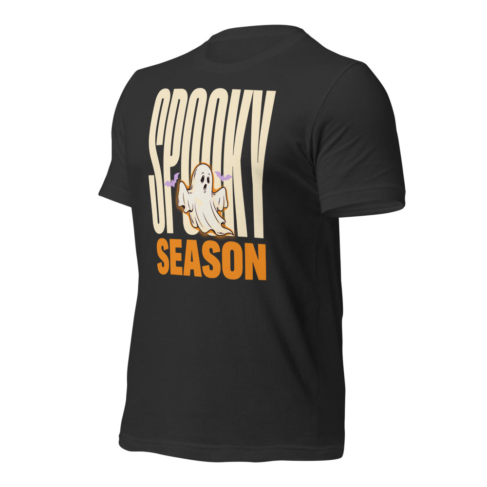 Spooky Season retro Halloween ghost typography tee — Dark Grey, front-right