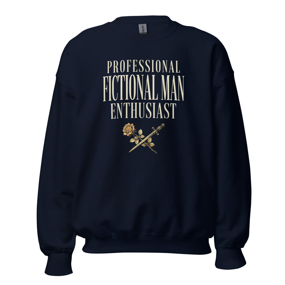 Professional Fictional Man Enthusiast book lover dark academia crewneck sweatshirt — Navy, front
