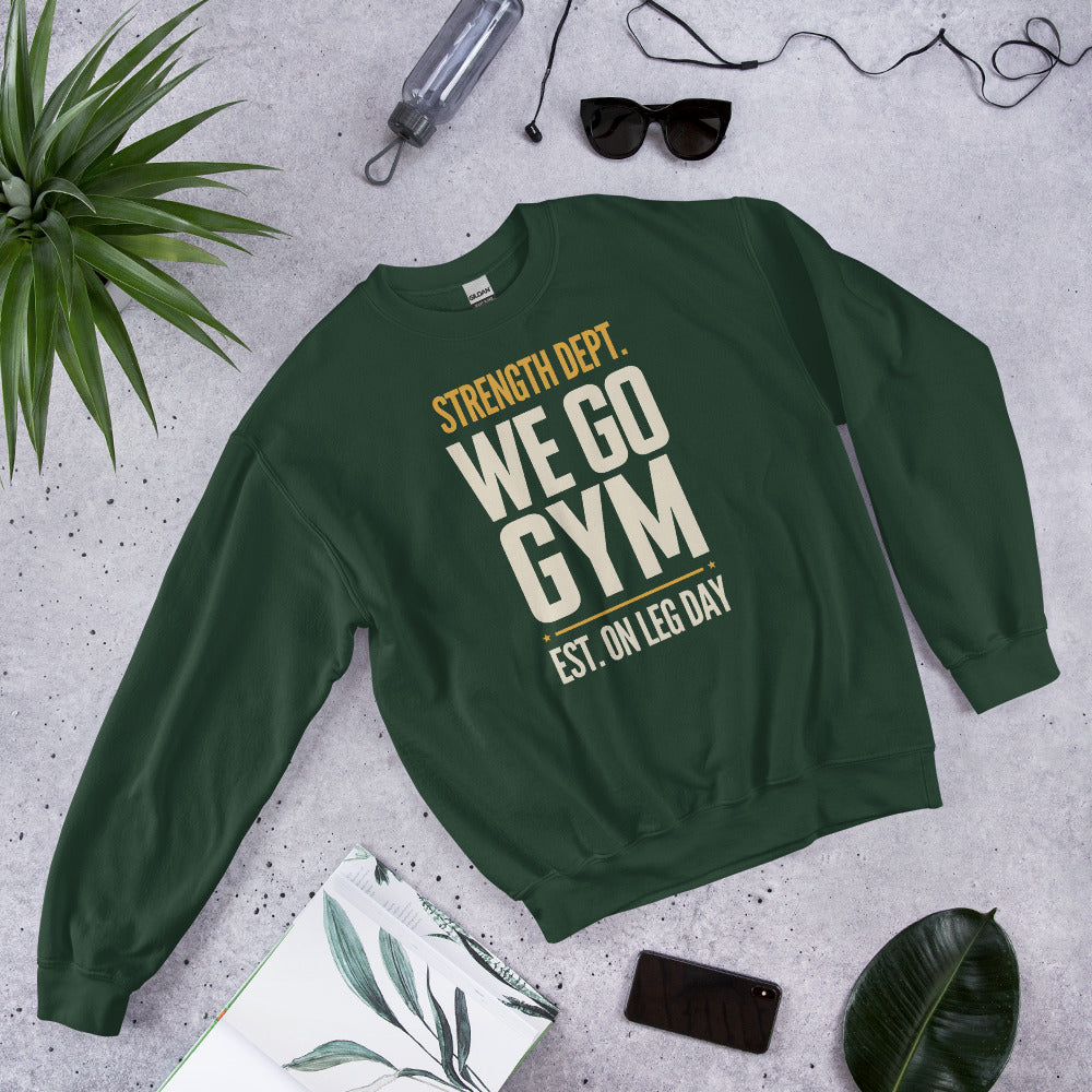 We Go Gym vintage athletic crewneck — Forest Green, front right