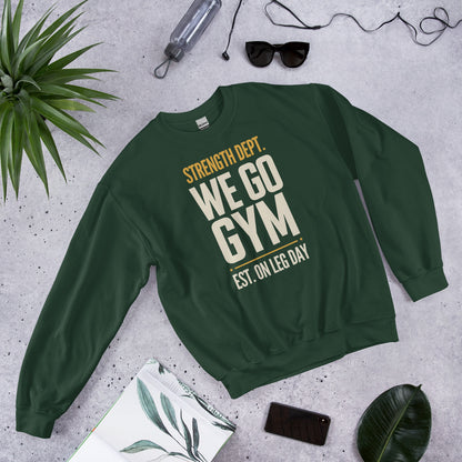 We Go Gym vintage athletic crewneck — Forest Green, front right