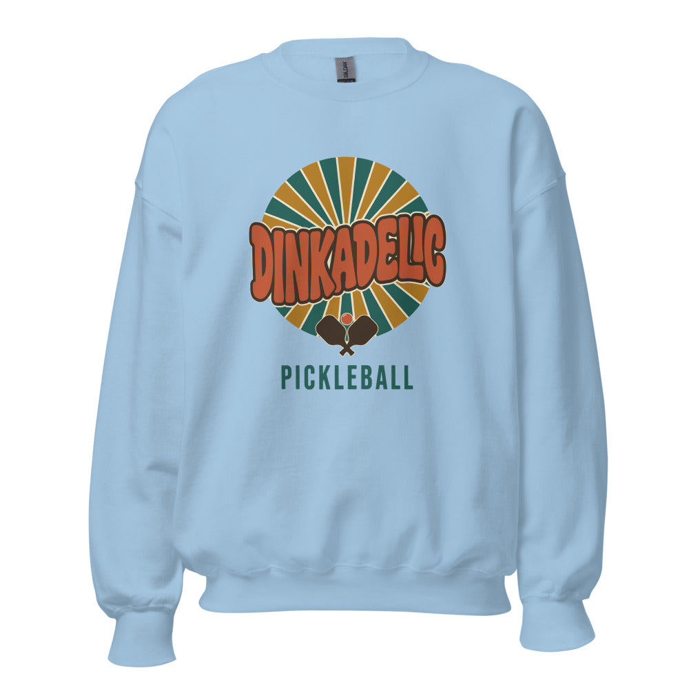 Light Blue Dinkadelic retro 70s pickleball crewneck sweatshirt ghost front