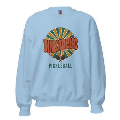 Light Blue Dinkadelic retro 70s pickleball crewneck sweatshirt ghost front
