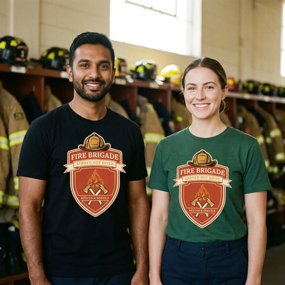 Fire Brigade Earned Not Given retro firefighter shield emblem tee — lifestyle