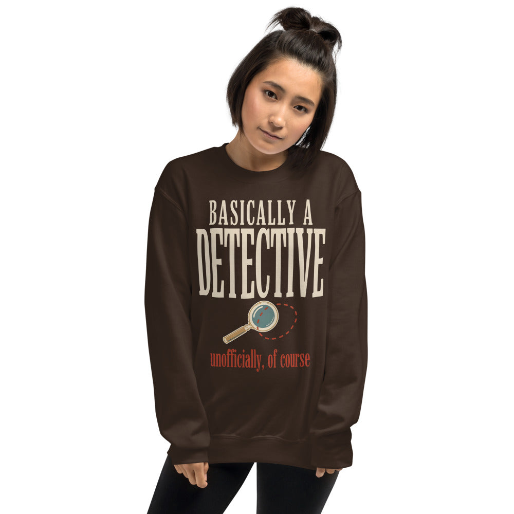 Basically a Detective vintage true crime crewneck sweatshirt — Dark Chocolate, on model