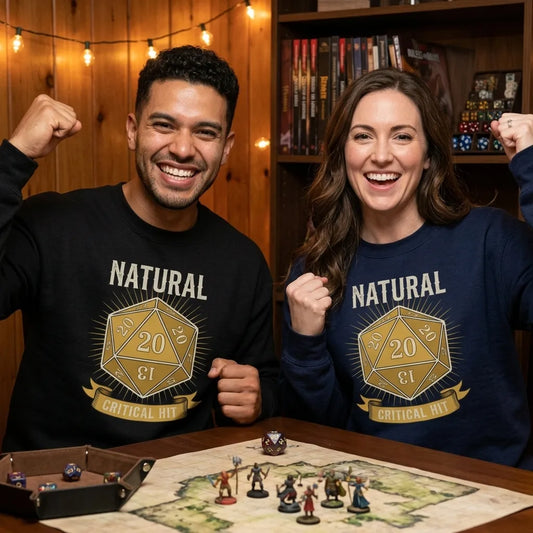 Natural 20 critical hit d20 tabletop RPG crewneck sweatshirt — lifestyle