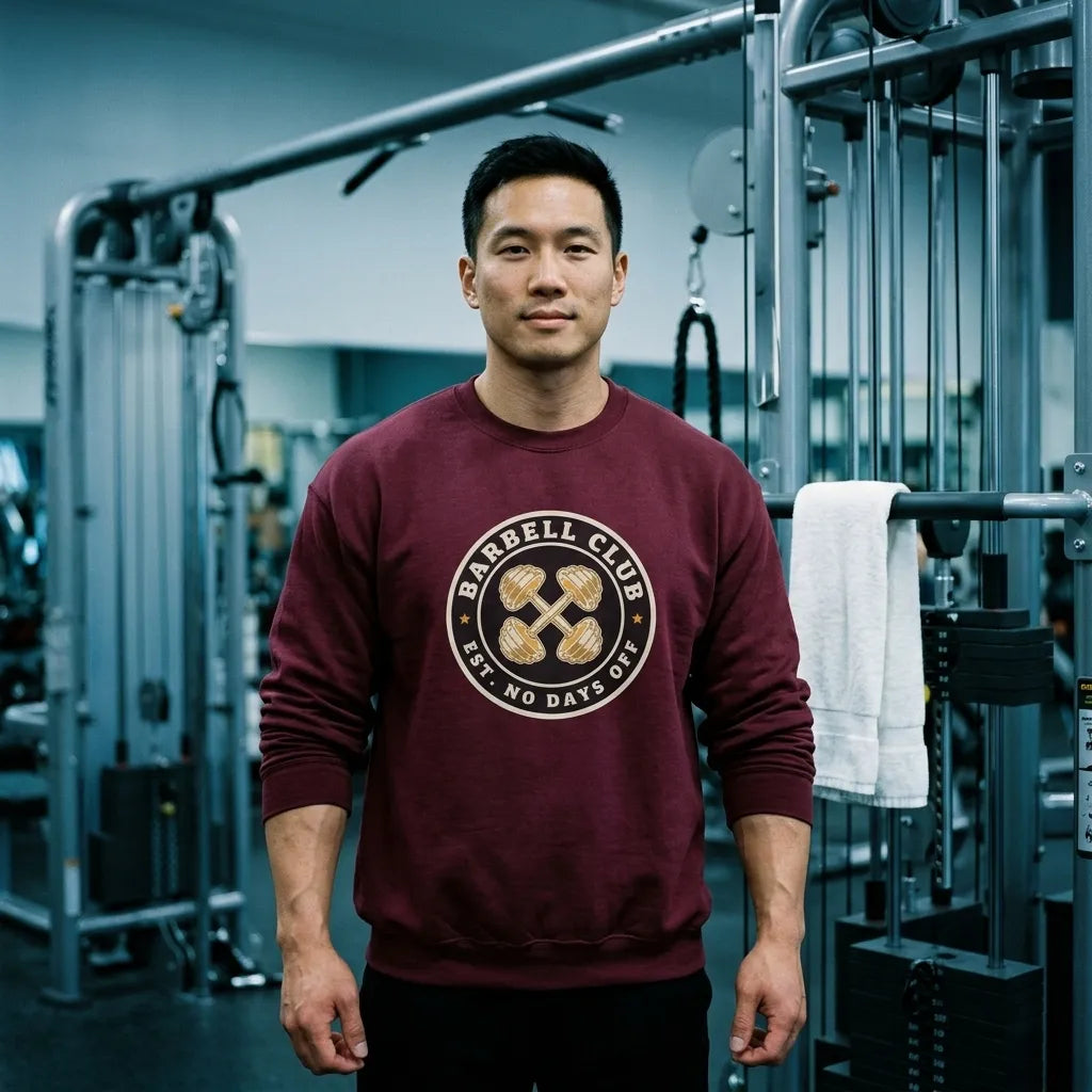 Barbell Club No Days Off vintage gym crewneck sweatshirt — lifestyle