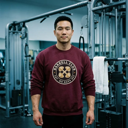Barbell Club No Days Off vintage gym crewneck sweatshirt — lifestyle