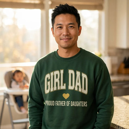 Girl Dad retro varsity crewneck sweatshirt — lifestyle